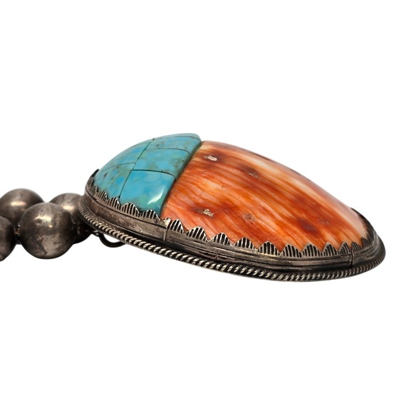 Native American M Begay Sterling Silver Spiny Oyster Necklace #20842 - Picture 4 of 10